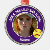 Ornement En Métal Purple Softball Player Photo High School Christmas (Devant)
