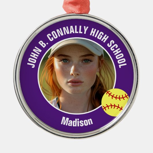 Ornement En Métal Purple Softball Player Photo High School Christmas (Devant)