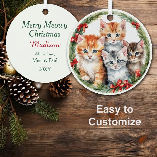 Ornement En Métal Quatre Mignons Kittens Noël Wreath Kids
