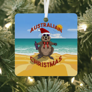 Ornement En Métal Quokka de Noël australien sur la plage