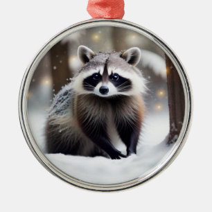 Ornement En Métal Raccoon En Forêt Magique