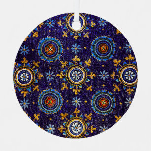 ORNEMENT EN MÉTAL RAVENNA BYZANTINE MOSAÏQUES, ÉTOILES, NUIT BLEUE S