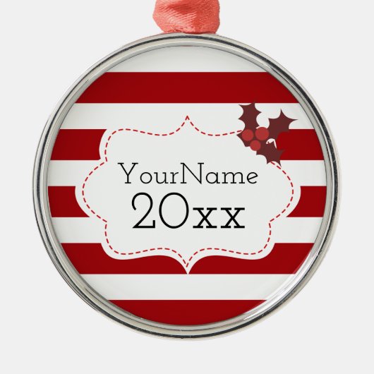 Ornement En Métal Red and White Christmas Magic Customizable (Devant)