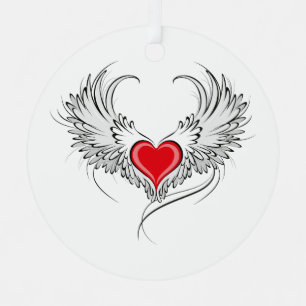 Ornement En Métal Red Angel Coeur avec ailes