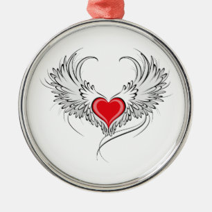 Ornement En Métal Red Angel Coeur avec ailes