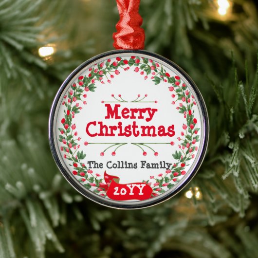 Ornement En Métal Red Berries Joyeuse couronne de Noël (Arbre)