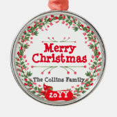 Ornement En Métal Red Berries Joyeuse couronne de Noël (Devant)