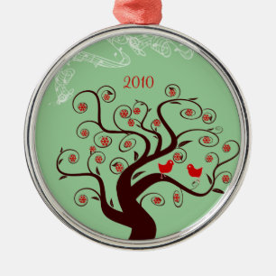 Ornement En Métal Red Birds Swirl Tree Christmas Ornament