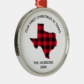 Ornement En Métal Red Buffalo Plaid Notre 1er Noël au Texas (Droite)