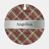 Ornement En Métal Red Green Plaid Silver Ribbon Christmas (Recto)