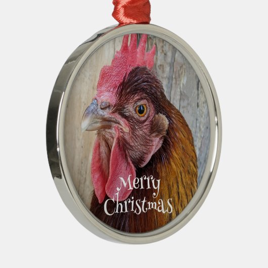 Ornement En Métal Red Hen Chicken Photo Holiday (Droite)