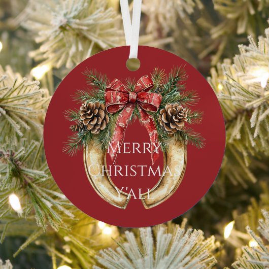 Ornement En Métal Red Western Gold Horse Chaussure Pine de Noël cône (Insitu)