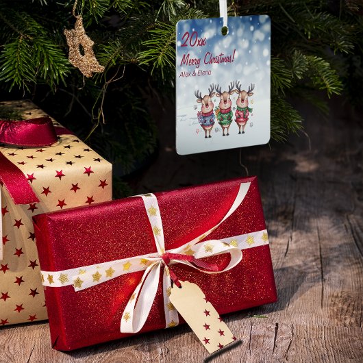 Ornement En Métal Reindeer sapin de Noël enneigement métal Carré orn