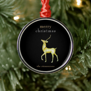 Ornement En Métal Renne en or Noël joyeux noir minimaliste