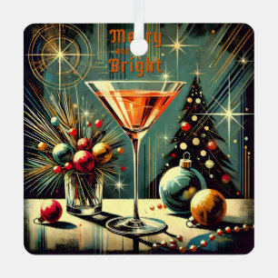 Ornement En Métal Retro 50s Joyeux et Lumineux Martini de Noël