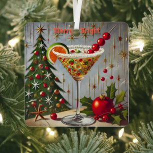 Ornement En Métal Retro années 50 Cocktail de bonbons de Noël Merry