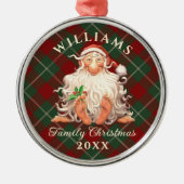 Ornement En Métal Retro Père Noël Famille Noël avec nom et année (Devant)