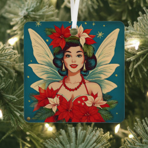 Ornement En Métal Rétro Reine de Beauté Pin-Up de Noël Tropical des