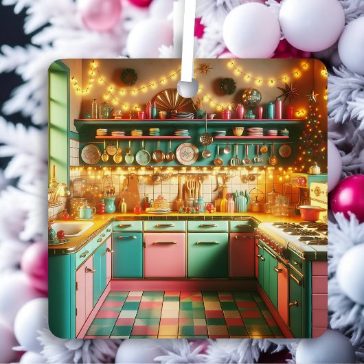 Ornement En Métal Rétro rose kitsch rétro Noël personnalisé