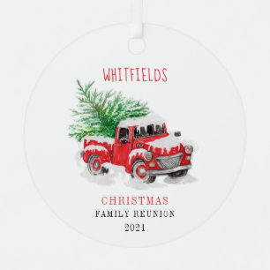 Ornement En Métal Réunion de famille des Fêtes de Noël Camion rouge