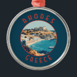 Ornement En Métal Rhodes Grèce Cercle en détresse rétrograde<br><div class="desc">Rhodes conception de déplacement vectoriel rétro. Rhodes,  la plus grande des îles du Dodécanèse de Grèce,  est connue pour ses stations balnéaires et ses ruines antiques.</div>