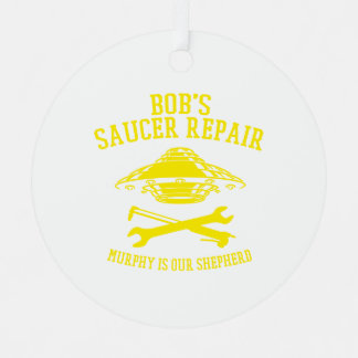 ornement en métal rond avec logo jaune BSR