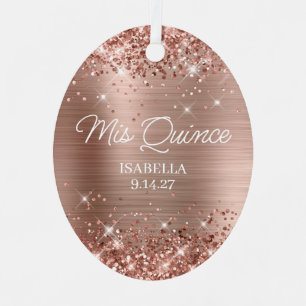 Ornement En Métal Rose Glitter Gold Foil Quinceañera Robe Photo