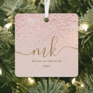 Ornement En Métal Rose Gold Pailleté Lettres Initiales et Nom de Lux