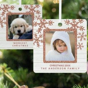 Ornement En Métal Rose Gold Snowflake 2 Photo Chic double face