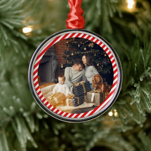 Ornement En Métal Rouge et blanc moderne rayé (Arbre)