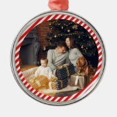 Ornement En Métal Rouge et blanc moderne rayé (Devant)