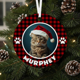 Ornement En Métal Rouge et noir Plaid Noël personnalisé animal de co