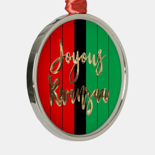 Ornement En Métal Rouge noir vert rayé Motif Joyous Kwanzaa