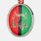 Ornement En Métal Rouge noir vert rayé Motif Joyous Kwanzaa (Gauche)