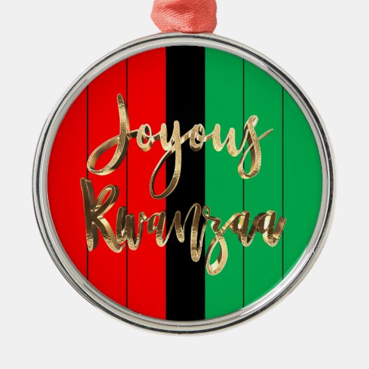 Ornement En Métal Rouge noir vert rayé Motif Joyous Kwanzaa (Devant)
