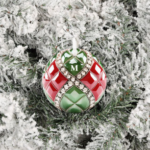 Ornement En Métal Rouge Vert Vintage Faux Diamant Bijou Gemme Initia