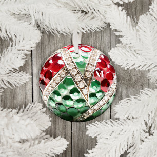 Ornement En Métal Rouge Vert Vintage Faux Diamant Bijou Gemme Initia