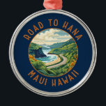 Ornement En Métal Route vers Hana Maui Hawaii Circle en détresse rét<br><div class="desc">Route vers Hana dans un style vectoriel. L'autoroute Hana Highway est un tronçon de 100 km des routes Hawaii 36 et 360 qui relie Kahului à la ville de Hana,  dans l'est de Maui.</div>
