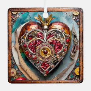 Ornement En Métal Ruby Pomegranate Heart Steampunk Series