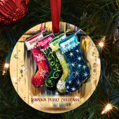 Ornement En Métal Rustic Custom Nom de famille Twinkle Noël