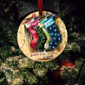 Ornement En Métal Rustic Custom Nom de famille Twinkle Noël