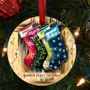 Ornement En Métal Rustic Custom Nom de famille Twinkle Noël