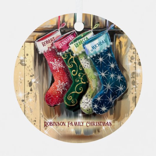 Ornement En Métal Rustic Custom Nom de famille Twinkle Noël (Recto)