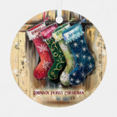 Ornement En Métal Rustic Custom Nom de famille Twinkle Noël (Recto)