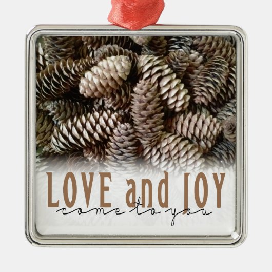 Ornement En Métal Rustic Holiday Love and Joy Pine Cone (Devant)