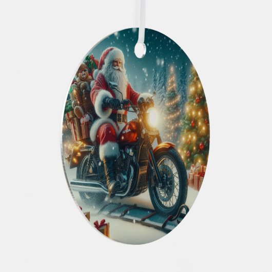 Ornement En Métal Santa Claus Montant Une Moto Honda Motorcycle (Avant droite)