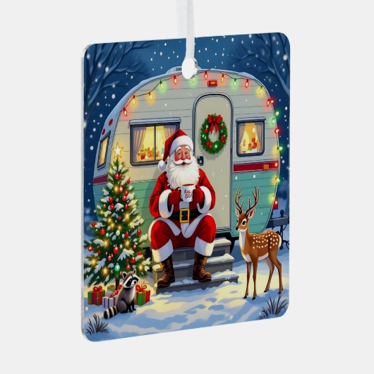 Ornement En Métal Santa Drinking Hot Cocoa outside his RV Christmas (Avant droite)