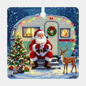 Ornement En Métal Santa Drinking Hot Cocoa outside his RV Christmas (Recto)