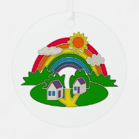 Scène rurale avec arc-en-ciel et maison de campagn