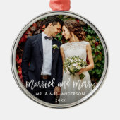 Ornement En Métal Script de pinceau moderne marié & Joyeux Mariage (Devant)